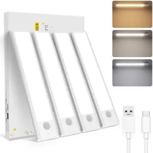 Under Cabinet Lighting Rechargeable Magnetic, 8inch LED Motion Sensor Light Indoor Battery Operated 3 Color Dimmable, Wireless Closet Lights for Kitchen Counter Stairs, 4 Pack Under Cabinet Lighting Rechargeable Magnetic, 8inch LED Motion Sensor Light Indoor Battery Operated 3 Color Dimmable, Wireless Closet Lights for Kitchen Counter Stairs, 4 Pack