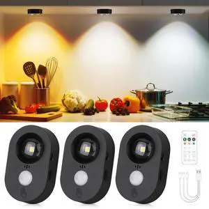 3-Pack LED Motion Sensor Puck Lights Indoor, Rechargeable Under Cabinet Lighting with Remote, Dimmable Closet & Drawer Lights, Wireless Stick-On Night Light for Kitchen,Wardrobe,Bathroom, Black 3-Pack LED Motion Sensor Puck Lights Indoor, Rechargeable Under Cabinet Lighting with Remote, Dimmable Closet & Drawer Lights, Wireless Stick-On Night Light for Kitchen,Wardrobe,Bathroom, Black