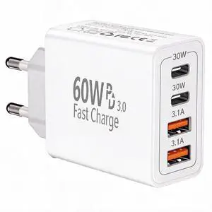European Travel Plug Adapter, 60W 4-Port (2 USB-C & 2 USB-A) Fast Charger, USA to Europe Power Adapter Plug, Type C Wall Charging Block for iPhone 17 16 15 14 Pro Max, Galaxy, Android European Travel Plug Adapter, 60W 4-Port (2 USB-C & 2 USB-A) Fast Charger, USA to Europe Power Adapter Plug, Type C Wall Charging Block for iPhone 17 16 15 14 Pro Max, Galaxy, Android