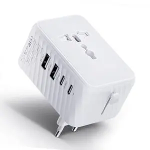 Universal Travel Adapter - Worldwide Power Plug Converter for US, UK, EU, AU with Type-C & USB-A Ports - European Travel Plug Adapter, International Power Adapter (White) Universal Travel Adapter - Worldwide Power Plug Converter for US, UK, EU, AU with Type-C & USB-A Ports - European Travel Plug Adapter, International Power Adapter (White)