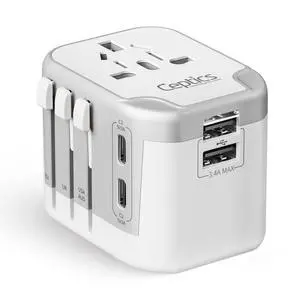 International Plug Adapter, 5 in 1 Universal Power Adapter with 2X USB-A & USB-C, Worldwide Travel Essentials with Type A, C, G, I outputs for Europe Germany Spain Australia, UP-16KU-WH International Plug Adapter, 5 in 1 Universal Power Adapter with 2X USB-A & USB-C, Worldwide Travel Essentials with Type A, C, G, I outputs for Europe Germany Spain Australia, UP-16KU-WH