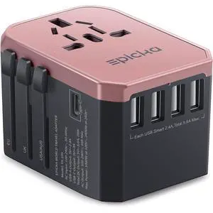Universal Travel Adapter, European Travel Plug Adapter - International Power Adapter Worldwide Charger with USB-C & 4 USB-A Ports, Travel Essentials for Italy, UK, Japan (TA-105, Rose Gold) Universal Travel Adapter, European Travel Plug Adapter - International Power Adapter Worldwide Charger with USB-C & 4 USB-A Ports, Travel Essentials for Italy, UK, Japan (TA-105, Rose Gold)