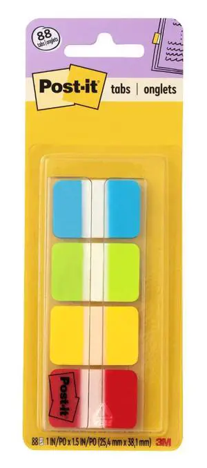 Sticky Tabs, 1 in. x 1.5 in., 4 Pads of Book Tabs in Assorted Colors for Bookmarking, Annotating, Reading, and Reminders, Green, Blue, Red, and Yellow Colors (88 Total Count) Sticky Tabs, 1 in. x 1.5 in., 4 Pads of Book Tabs in Assorted Colors for Bookmarking, Annotating, Reading, and Reminders, Green, Blue, Red, and Yellow Colors (88 Total Count)