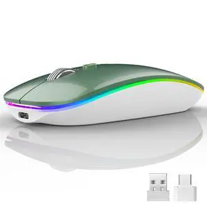 LED Wireless Mouse, G12 Slim Rechargeable Silent Mouse, 2.4G Portable USB Optical Wireless Computer Mice with USB Receiver and Type C Adapter (Blacklish Green) LED Wireless Mouse, G12 Slim Rechargeable Silent Mouse, 2.4G Portable USB Optical Wireless Computer Mice with USB Receiver and Type C Adapter (Blacklish Green)