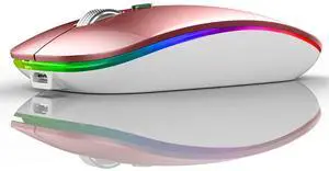 LED Wireless Mouse, G12 Slim Rechargeable Silent Mouse, 2.4G Portable USB Optical Wireless Computer Mice with USB Receiver and Type C Adapter (Rose Gold) LED Wireless Mouse, G12 Slim Rechargeable Silent Mouse, 2.4G Portable USB Optical Wireless Computer Mice with USB Receiver and Type C Adapter (Rose Gold)