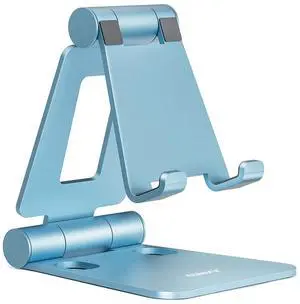Dual Folding Cell Phone Stand, Fully Adjustable Foldable Desktop Phone Holder Cradle Dock Compatible with iPhone 17 16 15 14 13 12 11 Pro Max Xs Xr X 8, Nintendo Switch, All Phones - Blue Dual Folding Cell Phone Stand, Fully Adjustable Foldable Desktop Phone Holder Cradle Dock Compatible with iPhone 17 16 15 14 13 12 11 Pro Max Xs Xr X 8, Nintendo Switch, All Phones - Blue