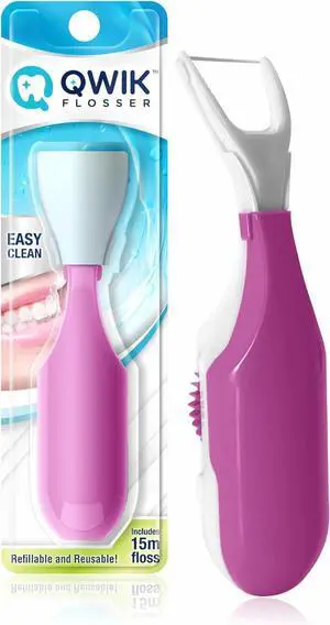 Reusable Dental Flosser, Pre-Loaded Floss, Refillable, Pink Reusable Dental Flosser, Pre-Loaded Floss, Refillable, Pink
