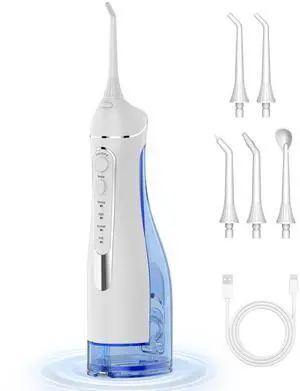 Water Flosser for Teeth Cleaning: Cordless Portable Water Dental Pick, 4 Modes Rechargeable Oral Irrigator with 5 Nozzles, 300ML IPX7 Waterproof Electric Flossers for Braces, Travel & Home Use, White Water Flosser for Teeth Cleaning: Cordless Portable Water Dental Pick, 4 Modes Rechargeable Oral Irrigator with 5 Nozzles, 300ML IPX7 Waterproof Electric Flossers for Braces, Travel & Home Use, White
