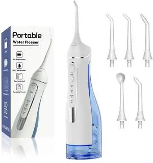 Cordless Portable Water Flosser with 300ML Tank: Rechargeable Oral Irrigator with 5 Tips for Travel, Braces Care and Sensitive Gums, IPX7 Waterproof Teeth Cleaning Device(White) Cordless Portable Water Flosser with 300ML Tank: Rechargeable Oral Irrigator with 5 Tips for Travel, Braces Care and Sensitive Gums, IPX7 Waterproof Teeth Cleaning Device(White)