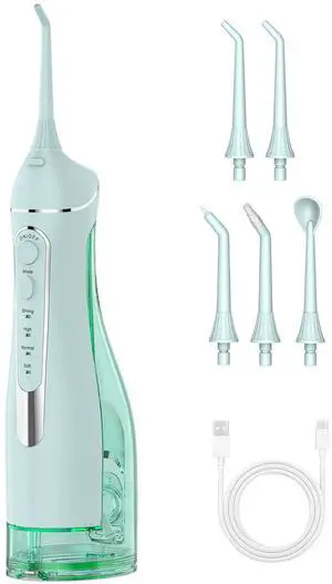 Cordless Water Flosser for Teeth, 300ML Rechargeable Portable Oral Irrigator with 4 Modes & 5 Jet Tips, IPX7 Waterproof Dental Pick for Braces Care, Home & Travel, Green Cordless Water Flosser for Teeth, 300ML Rechargeable Portable Oral Irrigator with 4 Modes & 5 Jet Tips, IPX7 Waterproof Dental Pick for Braces Care, Home & Travel, Green