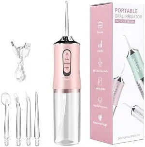 Water Dental Flosser for Teeth, 230ML Detachable Tank Portable Cordless Oral Irrigator with 0.6mm Precision Water Column, 3 Modes & 4 Jet Tips, IPX7 Waterproof Rechargeable Dental Pick for Travel,Pink Water Dental Flosser for Teeth, 230ML Detachable Tank Portable Cordless Oral Irrigator with 0.6mm Precision Water Column, 3 Modes & 4 Jet Tips, IPX7 Waterproof Rechargeable Dental Pick for Travel,Pink
