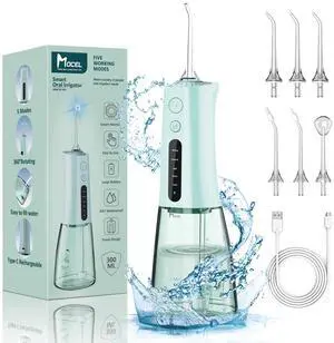 Water Dental Flosser, Cordless Portable Oral Irrigator with OLED Display, 300ml Water Tank, 5 Cleaning Modes, 6 Jet Tips, IPX7 Waterproof Rechargeable Teeth Cleaner for Travel, Braces Green Water Dental Flosser, Cordless Portable Oral Irrigator with OLED Display, 300ml Water Tank, 5 Cleaning Modes, 6 Jet Tips, IPX7 Waterproof Rechargeable Teeth Cleaner for Travel, Braces Green