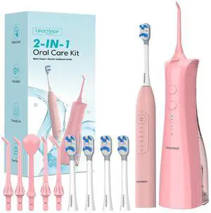 2-in-1 Water Flosser & Electric Toothbrush Combo for Family Use Portable Oral Care Kit with Multiple Modes,Large Water Tank,Teeth Brushing & Flossing Set for Home & Travel,Coral Pink 2-in-1 Water Flosser & Electric Toothbrush Combo for Family Use Portable Oral Care Kit with Multiple Modes,Large Water Tank,Teeth Brushing & Flossing Set for Home & Travel,Coral Pink