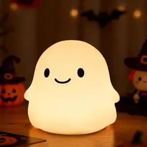 Ghost Night Light for Kids, Cute Squishy Silicone Ghost Lamp, 50-Hour Rechargeable Bedside Light with Tap Control, 2 Brightness Levels, 30-Min Auto-Off Timer, Halloween Gifts Ghost Night Light for Kids, Cute Squishy Silicone Ghost Lamp, 50-Hour Rechargeable Bedside Light with Tap Control, 2 Brightness Levels, 30-Min Auto-Off Timer, Halloween Gifts