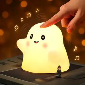 Cute Ghost Night Light for Kids, Rechargeable Silicone Bedside Night Light with Tap Control, Dimmable Nursery Decor Lamp, Fun Ghost Gift for Kids, Halloween Room Decor, Ghost Lamp Cute Ghost Night Light for Kids, Rechargeable Silicone Bedside Night Light with Tap Control, Dimmable Nursery Decor Lamp, Fun Ghost Gift for Kids, Halloween Room Decor, Ghost Lamp