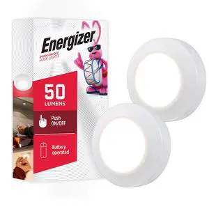 LED Puck Lights, 2 Pack, Battery Operated, Push Light, Wireless Lights, 50 Lumens, Tap Light, Stick On Lights, White, Perfect for Under Cabinet, Closets, Pantry, and More, 46009 LED Puck Lights, 2 Pack, Battery Operated, Push Light, Wireless Lights, 50 Lumens, Tap Light, Stick On Lights, White, Perfect for Under Cabinet, Closets, Pantry, and More, 46009