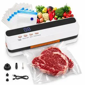 Food Vacuum Sealer Machine, Portable Rechargeable Vacuum Sealer for Food, 65Kpa Wireless Vacuum Sealer with LED Display, Dry/Wet Modes + 5 Reusable & 5 Seal Bags. Food Vacuum Sealer Machine, Portable Rechargeable Vacuum Sealer for Food, 65Kpa Wireless Vacuum Sealer with LED Display, Dry/Wet Modes + 5 Reusable & 5 Seal Bags.