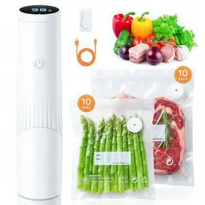 Compact Vacuum Sealer for Food (Vacuum Sealer Machine + 20 Reusable Vacuum Bags) Powerful Handheld Vacuum Sealers with LED Display, Seal Meal Saver, Portable Food Sealer Compact Vacuum Sealer for Food (Vacuum Sealer Machine + 20 Reusable Vacuum Bags) Powerful Handheld Vacuum Sealers with LED Display, Seal Meal Saver, Portable Food Sealer