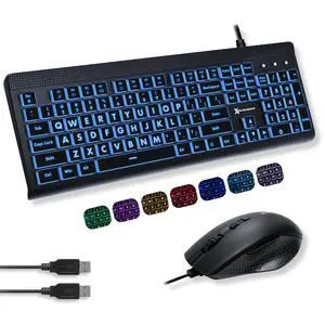 Wired Keyboard and Mouse Combo - Large Print Backlit Keys for Seniors, Lighted Computer Keyboard Wired, 7 LED Colors, 4 DPI Modes, USB Plug and Play for Windows PC Wired Keyboard and Mouse Combo - Large Print Backlit Keys for Seniors, Lighted Computer Keyboard Wired, 7 LED Colors, 4 DPI Modes, USB Plug and Play for Windows PC