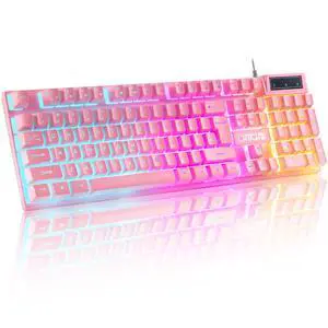 Light Up Pink Gaming Keyboard, 3 Color LED Backlit for PC Computer PS4 PS5 Light Up Pink Gaming Keyboard, 3 Color LED Backlit for PC Computer PS4 PS5