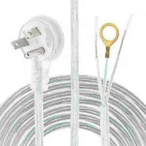 3-Prong Power Cord, 8ft Clear Indoor Replacement Cable with Right Angle Flat Plug, 18AWG Stripped Ends for Lamp & Device Wiring(8ft, Clear) 3-Prong Power Cord, 8ft Clear Indoor Replacement Cable with Right Angle Flat Plug, 18AWG Stripped Ends for Lamp & Device Wiring(8ft, Clear)
