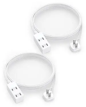 Flat Plug Extension Cord 2-Packs 6Ft White - 2-Prong Power Strip with 3 Polarized Outlets & Tamper Guard, 16/2 AWG 13A/1625W Flat Plug Extension Cord 2-Packs 6Ft White - 2-Prong Power Strip with 3 Polarized Outlets & Tamper Guard, 16/2 AWG 13A/1625W
