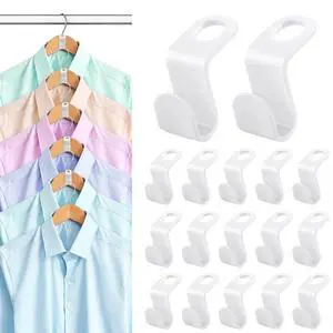100 PCS Space Saving Hanger Hooks and Clips for Plastic Hangers (White) 100 PCS Space Saving Hanger Hooks and Clips for Plastic Hangers (White)