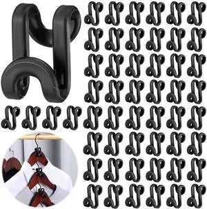 100 Pcs Black Plastic Heavy Duty Clothes Hanger Connector Hooks, Space Saving, Cascading 100 Pcs Black Plastic Heavy Duty Clothes Hanger Connector Hooks, Space Saving, Cascading