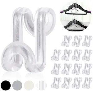 Hanger Hooks Space Saving, 60 Pack Clothes Hanger Connector Hooks, Transparent Stackable Clothes Hangers with Hooks for Closet Organizer (Clear) Hanger Hooks Space Saving, 60 Pack Clothes Hanger Connector Hooks, Transparent Stackable Clothes Hangers with Hooks for Closet Organizer (Clear)