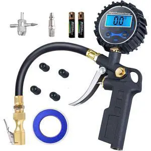 Digital Tire Pressure Gauge with Inflator, 250 PSI Air Chuck and Compressor Accessories Heavy Duty with Quick Connect Coupler, 0.1 Display Resolution for Car, SUV, Truck, Motorcycle, RV Digital Tire Pressure Gauge with Inflator, 250 PSI Air Chuck and Compressor Accessories Heavy Duty with Quick Connect Coupler, 0.1 Display Resolution for Car, SUV, Truck, Motorcycle, RV