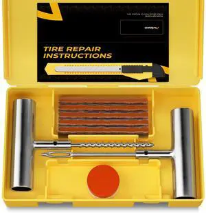 Tire Repair Kit with Plugs Fix Punctures & Plug Flats with Ease - Heavy Duty Flat Tire Puncture Repair Kit for Car, Motorcycle, ATV, UTV, RV, Trailer, Tractor, Jeep, Etc Tire Repair Kit with Plugs Fix Punctures & Plug Flats with Ease - Heavy Duty Flat Tire Puncture Repair Kit for Car, Motorcycle, ATV, UTV, RV, Trailer, Tractor, Jeep, Etc