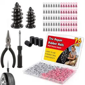 76PCS Tire Repair Rubber Nail Kit, 2 Sizes Premium Spiral Screw-in Tire Plugs, Tire Screw Plugs with Screwdriver, Pliers, Fast Self-Service Tool for Car, Truck,Motorcycle,Tractor Tire Puncture Repair 76PCS Tire Repair Rubber Nail Kit, 2 Sizes Premium Spiral Screw-in Tire Plugs, Tire Screw Plugs with Screwdriver, Pliers, Fast Self-Service Tool for Car, Truck,Motorcycle,Tractor Tire Puncture Repair
