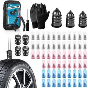 90 PCS Tire Repair Kit, 3 Sizes Tire Repair Screws Rubber Nails with Valve Stems & Pliers & Gloves, Flat Threaded Tire Plug Kit Screw Type Puncture Fix Tool Patch for Car, Motorcycle, Truck, ATV 90 PCS Tire Repair Kit, 3 Sizes Tire Repair Screws Rubber Nails with Valve Stems & Pliers & Gloves, Flat Threaded Tire Plug Kit Screw Type Puncture Fix Tool Patch for Car, Motorcycle, Truck, ATV