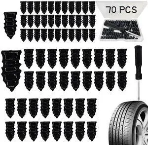 Tire Repair Nails 70PCS, Rubber Screw in Tyre Repair Screws Plugs Flat Tire Fix Rubber Nail Kits Heavy Duty Vacuum Tyre Tool with Screwdriver Box for Car Motorcycle Truck Jeep Puncture (35S+35L) Tire Repair Nails 70PCS, Rubber Screw in Tyre Repair Screws Plugs Flat Tire Fix Rubber Nail Kits Heavy Duty Vacuum Tyre Tool with Screwdriver Box for Car Motorcycle Truck Jeep Puncture (35S+35L)