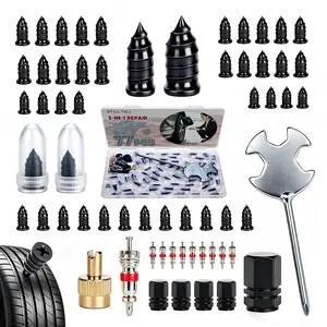 77 PCS 3 in 1 Tire Repair Screws Tire Plug Kit Valve Stem Tool Dust Caps 77 PCS 3 in 1 Tire Repair Screws Tire Plug Kit Valve Stem Tool Dust Caps