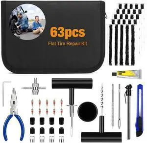 63PCS Flat Tire Repair Kit, Tubeless Tire Repair Kit, Tire Plug Kit Heavy Duty Professional, Emergency Tire Fix Tool for Car, Motorcycle, ATV, Tractor, RV, Truck 63PCS Flat Tire Repair Kit, Tubeless Tire Repair Kit, Tire Plug Kit Heavy Duty Professional, Emergency Tire Fix Tool for Car, Motorcycle, ATV, Tractor, RV, Truck