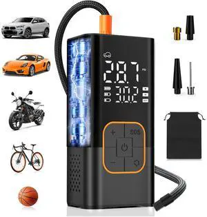 Tire Inflator Portable Air Compressor, Cordless Car Tyre Pump with Digital Dual Values Display, 150 PSI Bike Tires Air Pump with LED Lights&Pressure Gauge for Auto/Bicycle/Motocycle/Balls Tire Inflator Portable Air Compressor, Cordless Car Tyre Pump with Digital Dual Values Display, 150 PSI Bike Tires Air Pump with LED Lights&Pressure Gauge for Auto/Bicycle/Motocycle/Balls