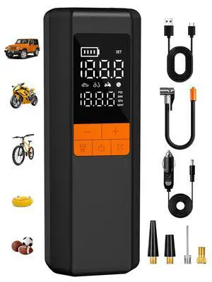 Tire Inflator Portable Air Compressor, 5X Faster Air Pump for Car Tires, 150PSI Cordless Tire Pump with Powerful Battery, Digital Gauge, 12V DC & Auto Shut-Off for Car, Bike, Motorcycle, Balls Tire Inflator Portable Air Compressor, 5X Faster Air Pump for Car Tires, 150PSI Cordless Tire Pump with Powerful Battery, Digital Gauge, 12V DC & Auto Shut-Off for Car, Bike, Motorcycle, Balls