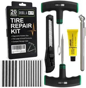20PCS Tire Repair Kit Flat Tire Plug Kit includes Ergonomic T-Handle Tools with Rubber Covered Grip, 2 Sizes Tire Repair strips, Knife, Tire Pressure Gauge & Lubricant Car, SUV, Motorcycle, ATV 20PCS Tire Repair Kit Flat Tire Plug Kit includes Ergonomic T-Handle Tools with Rubber Covered Grip, 2 Sizes Tire Repair strips, Knife, Tire Pressure Gauge & Lubricant Car, SUV, Motorcycle, ATV