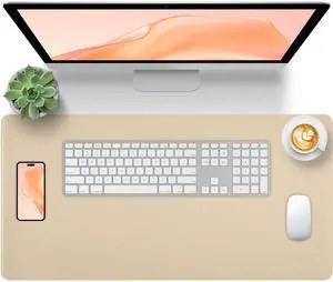 Beige Leather Desk Mat Large Mouse Pad, Waterproof Desk Pad for Keyboard and Mouse, Non-Slip Computer Desk Protector, Smooth Mouse Movement Desk Mat for Home and Office(31.5"×15.7") Beige Leather Desk Mat Large Mouse Pad, Waterproof Desk Pad for Keyboard and Mouse, Non-Slip Computer Desk Protector, Smooth Mouse Movement Desk Mat for Home and Office(31.5"×15.7")