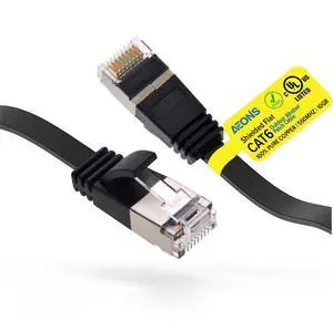 Cat 6 Flat Shielded Ethernet Patch Cable 1 ft Outdoor Indoor 10Gbps Support Cat7 Cat8 Network Slim Internet RJ45 LAN Cord Cat6 High Speed Computer Wire Gaming, UL Listed, Black Cat 6 Flat Shielded Ethernet Patch Cable 1 ft Outdoor Indoor 10Gbps Support Cat7 Cat8 Network Slim Internet RJ45 LAN Cord Cat6 High Speed Computer Wire Gaming, UL Listed, Black