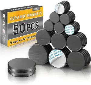 50 Pack Mixed Ceramic Magnets, Strong Fridge Magnets for Crafts, Small Round Magnet with Adhesive Backing, Suitable for Whiteboard, Refrigerator, Classroom, 5 Sizes x 0.12" Thickness 50 Pack Mixed Ceramic Magnets, Strong Fridge Magnets for Crafts, Small Round Magnet with Adhesive Backing, Suitable for Whiteboard, Refrigerator, Classroom, 5 Sizes x 0.12" Thickness