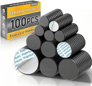 100 Pack Mixed Ceramic Magnets for Crafts, Strong Magnet with Adhesive Backing, Small Round Magnets for Fridge, Classroom, Warehouse, and Hobby Use, 5 Sizes × 0.12" Thickness 100 Pack Mixed Ceramic Magnets for Crafts, Strong Magnet with Adhesive Backing, Small Round Magnets for Fridge, Classroom, Warehouse, and Hobby Use, 5 Sizes × 0.12" Thickness