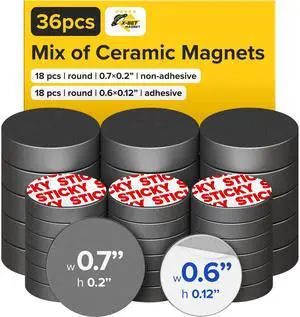 Ultra-Strong Ceramic Round Magnets with Adhesive Backing (2 Sizes Mix, 36 pcs) Heavy Duty Sticky Magnets, Non-Corrosive, Versatile for Home, Office, Workshop, Whiteboard, Fridge and Hobby Use Ultra-Strong Ceramic Round Magnets with Adhesive Backing (2 Sizes Mix, 36 pcs) Heavy Duty Sticky Magnets, Non-Corrosive, Versatile for Home, Office, Workshop, Whiteboard, Fridge and Hobby Use