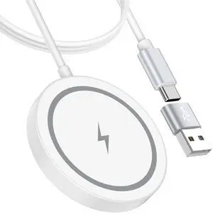 Magnetic Wireless Charger for iPhone Mag-Safe Charger Pad for iPhone 17 Pro Max/16/15/14/13/Samsung Galaxy S26 Ultra/S26/S25/S24/S23/S22/S21/S20/15W Wireless Magnetic Charger with USB C to A Adapter Magnetic Wireless Charger for iPhone Mag-Safe Charger Pad for iPhone 17 Pro Max/16/15/14/13/Samsung Galaxy S26 Ultra/S26/S25/S24/S23/S22/S21/S20/15W Wireless Magnetic Charger with USB C to A Adapter