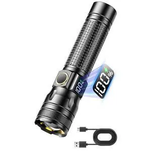 Rechargeable LED Flashlights with Digital Power Display, Zoomable High Lumens Bright EDC Flashlight with USB C Charging Port for Home and Outdoor Emergency, Camping Essentials, Survival Gear Rechargeable LED Flashlights with Digital Power Display, Zoomable High Lumens Bright EDC Flashlight with USB C Charging Port for Home and Outdoor Emergency, Camping Essentials, Survival Gear