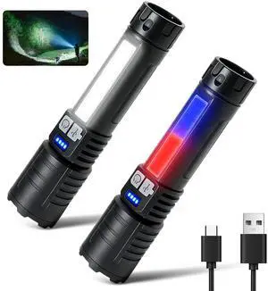 LED Tactical Flashlight Rechargeable High Lumens 5 Modes 2 Pack LED Tactical Flashlight Rechargeable High Lumens 5 Modes 2 Pack