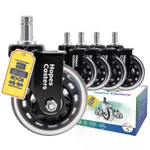 Office Chair Wheels Replacement Set of 5 Heavy Duty Rubber Casters, Smooth & Quiet Rolling for Hardwood Floors and Carpet, Universal Stem, No Floor Mat Needed (Black, 3inch-660lbs) Office Chair Wheels Replacement Set of 5 Heavy Duty Rubber Casters, Smooth & Quiet Rolling for Hardwood Floors and Carpet, Universal Stem, No Floor Mat Needed (Black, 3inch-660lbs)