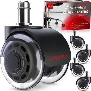 Office Chair Wheels Replacement Set of 5 - Dual 2 Inch Soft Chair Casters for Hardwood Vinyl Tile - Heavy Duty & Safe for All Floors - Fits 98% of Computer Gaming & Office Chairs - Black Office Chair Wheels Replacement Set of 5 - Dual 2 Inch Soft Chair Casters for Hardwood Vinyl Tile - Heavy Duty & Safe for All Floors - Fits 98% of Computer Gaming & Office Chairs - Black