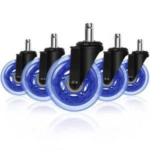 3" Office Chair Caster Durable PU Wheel Replacement Set of 5 Blue 3" Office Chair Caster Durable PU Wheel Replacement Set of 5 Blue